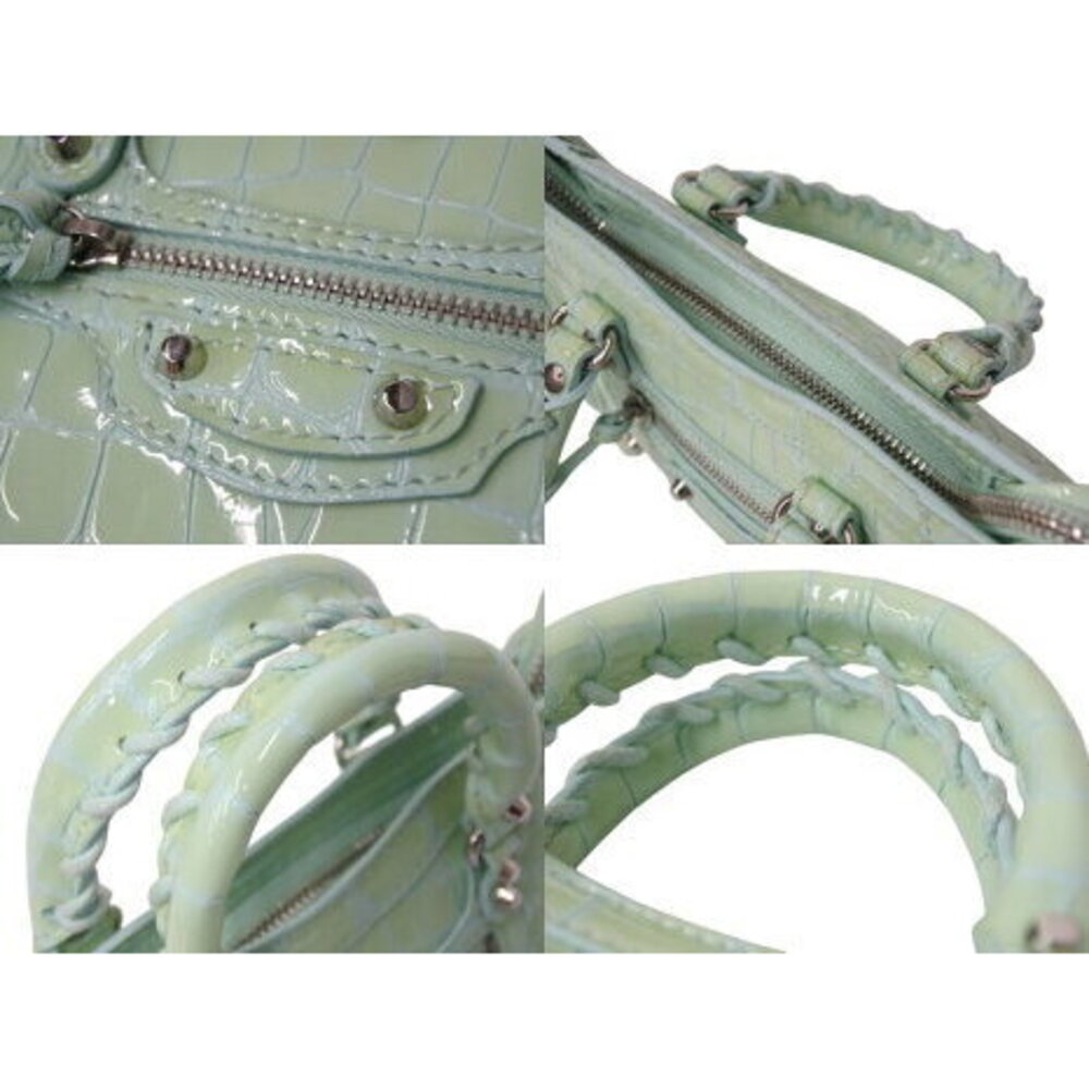BALENCIAGA City Handbag Green Patent Vernis Leather Crocodile Embossed - Picture 8 of 8